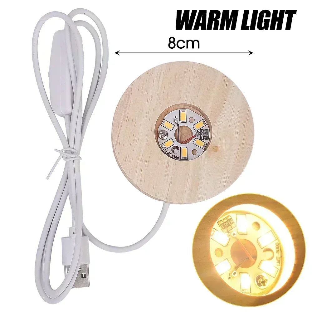 5-8cm Solid Wood LED USB Lamp Holder Display Base Night Light Luminous Bottle Coasters Crystal Ball Glass Ornament Stand Decor