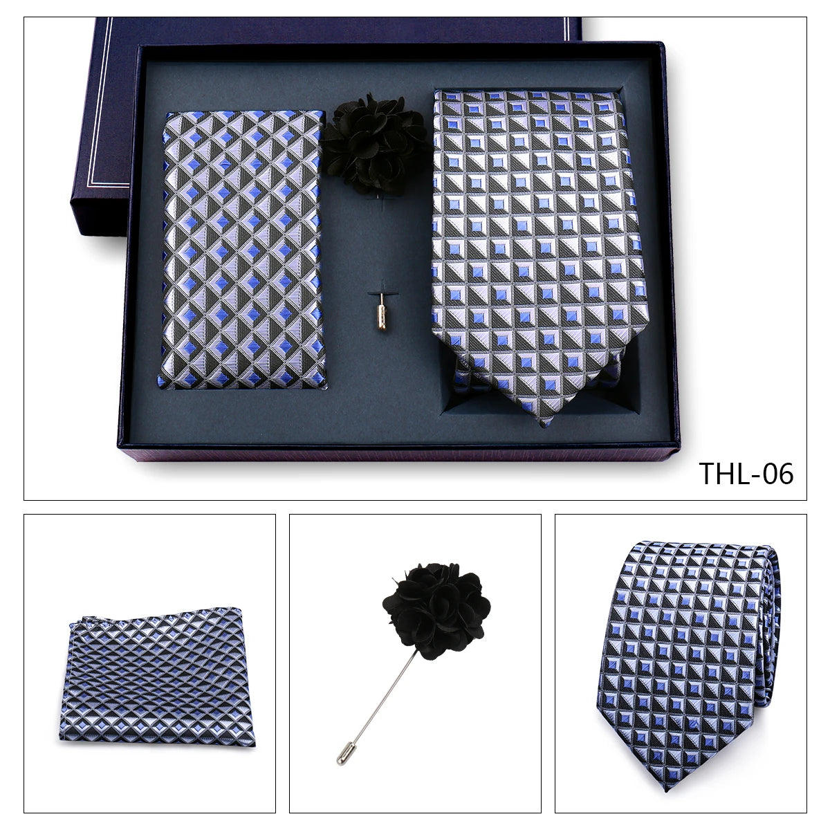 Elegant Ties For Men Classic Paisly Neck Tie Pocket Square Brooch Set With Gift Box Mens Business Wedding Suit Accessories