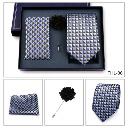 Elegant Ties For Men Classic Paisly Neck Tie Pocket Square Brooch Set With Gift Box Mens Business Wedding Suit Accessories
