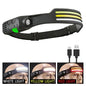 Czołówka USB, ładowalna, indukcyjna, z czujnikiem COB LED, wbudowana bateria, latarka, 5 trybów świecenia, reflektor
