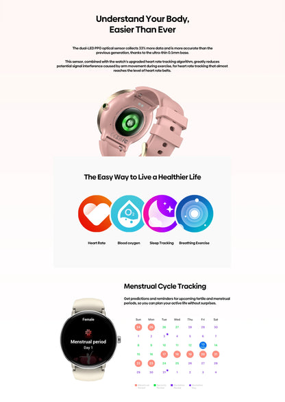 New 2025 Zeblaze LILY 2 Voice Calling Female Smartwatch Double Strap 1.2" HD AMOLED Display Health Monitoring Sports Smart Watch