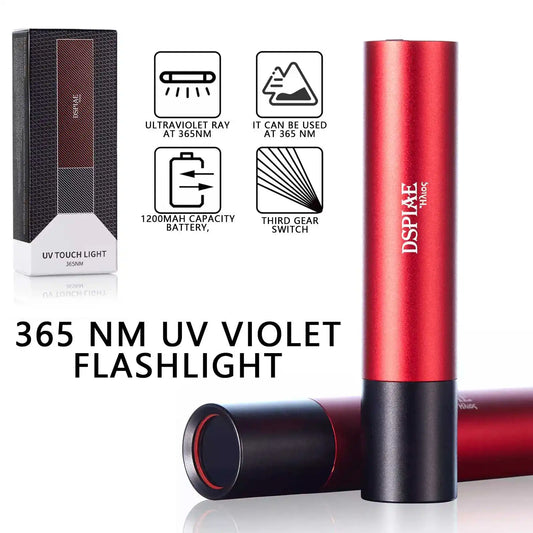 DSPIAE Ultraviolet Light Torch 365NM UV UV-T Nano Violet Flashlight Hand Tool Red Micro-USB 3 Gears Adust 3W 1200mah 120*45*30mm