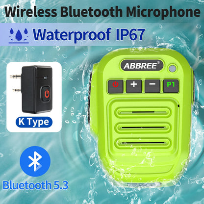 ABBREE Wireless Mic Bluetooth PTT Handsfree Speaker Microphone Type-c Charging for Baofeng UV-5R UV-21 Quansheng UV-K5(8) UV-K6