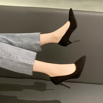Women New Mid Heeled Sandals Black 6-8-10cm Pointed Thin Heeled Baotou Banquet High Heeled Shoes Womens Shoes Tacones Mujer