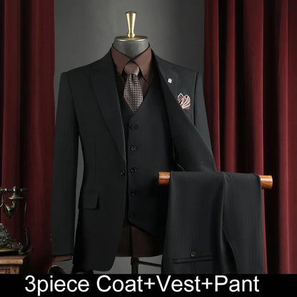 Men Suit Outfit Simple Solid Turn Down Collar Blazer Man Single-breasted Vest Straight-leg Pant Male Slim Wedding 3-piece Set