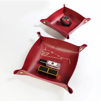 Nordic Leather Desktop Storage Tray Pu Leather Jewelry Cosmetic Key Storage Tray Desktop Folding Organizer Storage Box For Home