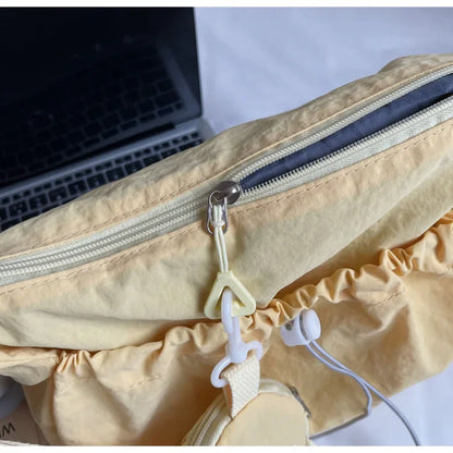 Chic Nylon Crossbody Bag Casual Drawstring Messenger Bag with Detachable Pouch, Adjustable Strap Shoulder Purse for Daily Travel