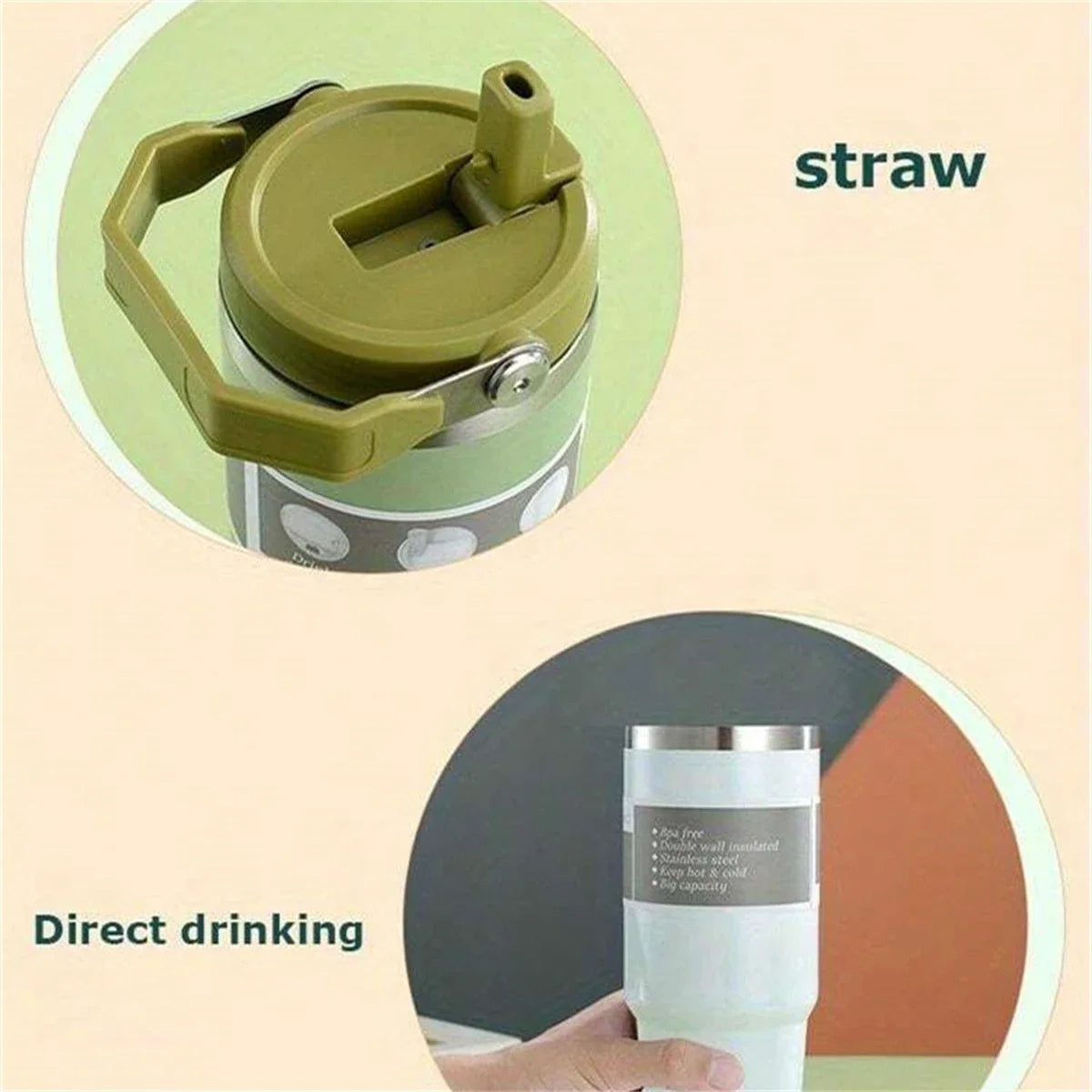 20/30oz Vacuum Insulated Tumbler with Lid: Stainless Steel Portable Cup with Dazzling Tote Handle for Hot & Cold Drinks