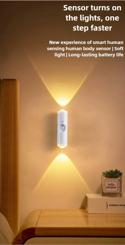 Double-head LED Night Light with Motion Sensor RGB Rechargeable Magnetic Wall Lamp Mood Ambient Light for Cabinet Hallway Stair