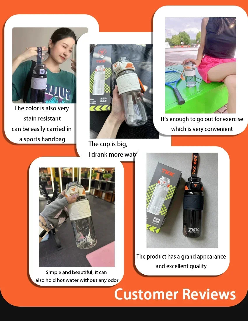 TKK 1000ml Water Bottle Sports Watter Bottle Tritan BPA Free Straw Portable Leak-proof Plastic Drinkware Outdoor Fitness Kettle