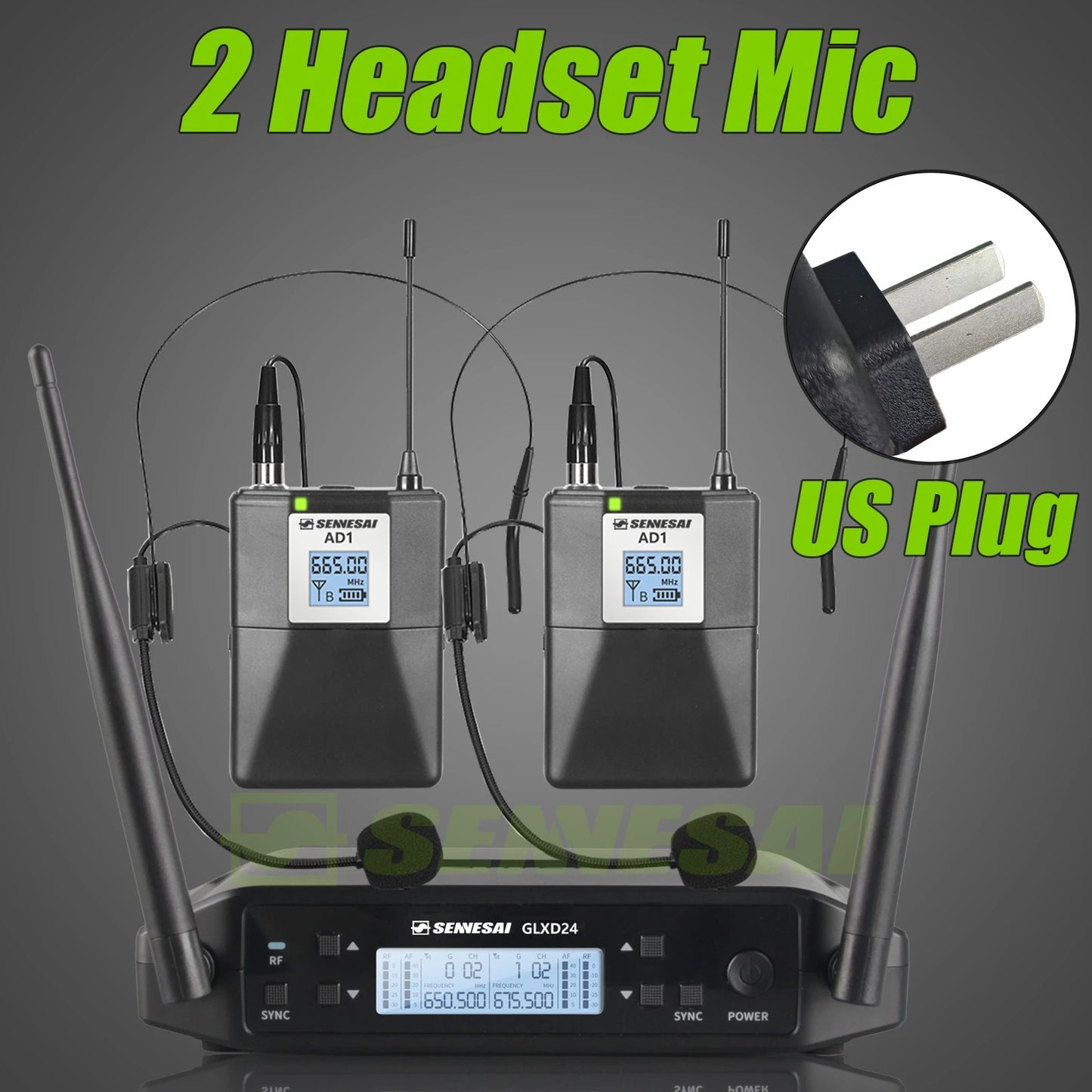 SENNESAI GLXD24 B58 Professional Dual Wireless Microphone 600-699MHz System Stage Performances UHF Dynamic 2 Channel Handheld