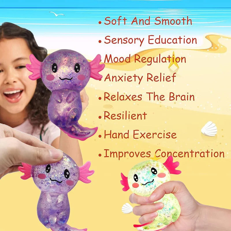 1/3/6/9PCS Squishy Stress Glitter Axolotl Sugar Ball For Children's Stress Relief Birthday Party Favor Gift Easter Basket Filler