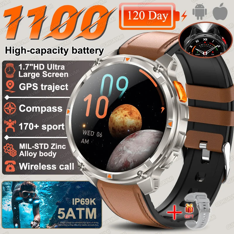 2026 New T-REX 3 PRO 1100mAh Large Battery Smart Watch 10ATM Waterproof GPS 1.7" HD AMOLED Call Sports Flashlight Smartwatch Men