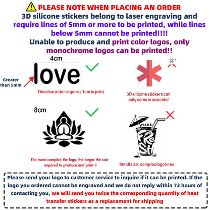 10PCS Customized Brand 3D Silicone One Color HTV Heat Transfer Printing Raised Personalized Logo Clothing Label T-Shirt Sticker