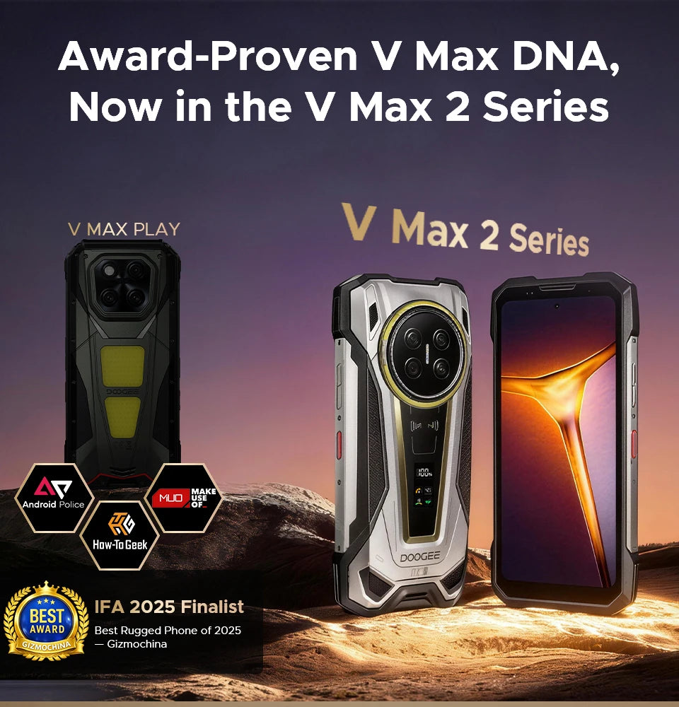 World Premiere DOOGEE V Max 2 Pro 5G Rugged Phone 6.78" FHD+ IPS 120Hz Display 48GB+1TB 22000mAh 200MP 120W Smartphon Android 16