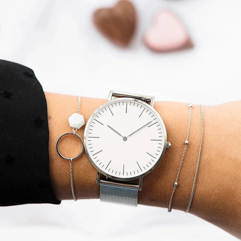 Ultra-thin Fashion Watch Women Luxury Metal Mesh Belt Ladies Quartz Wristwatches Minimalist Elegant Woman Watches reloj mujer