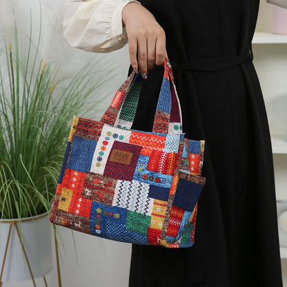 New floral print thickened fabric handbag, lunch bag, portable lunch box storage bag, zipper design, multifunctional tote