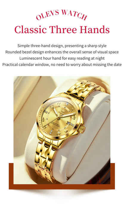 OLEVS 2910 Original Quartz Watches for Women Rhombus Steel Strap Waterproof Luminous Calendar Elegant Luxury Ladies Wristwatches