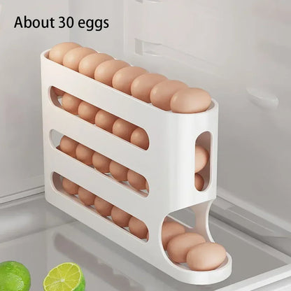 4 Layers Automatic Egg Holder Rack - Kitchen Fridge Egg Storage Organizer Dispenser Plastic Refrigerator Container