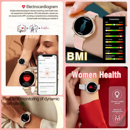 ECG Smart Watches Women 1.32 inch  AMOLED Screen Physical Examination Blood oxygen Pressure Fat Call Health ECG+PPG Smartwatch