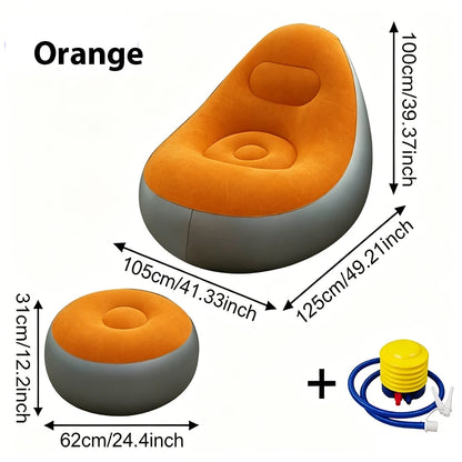 Quick Easy InflationInflatable Lounge Chair with Footrest Portable Flocked Air Sofa with Pump for Indoor Outdoor Relaxation