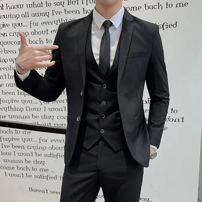 Suit (Blazer+Vest +Trousers) Men's Fashionable Gentleman Business Banquet Korean-style Formal Dress Casual Wedding 3-piece Set