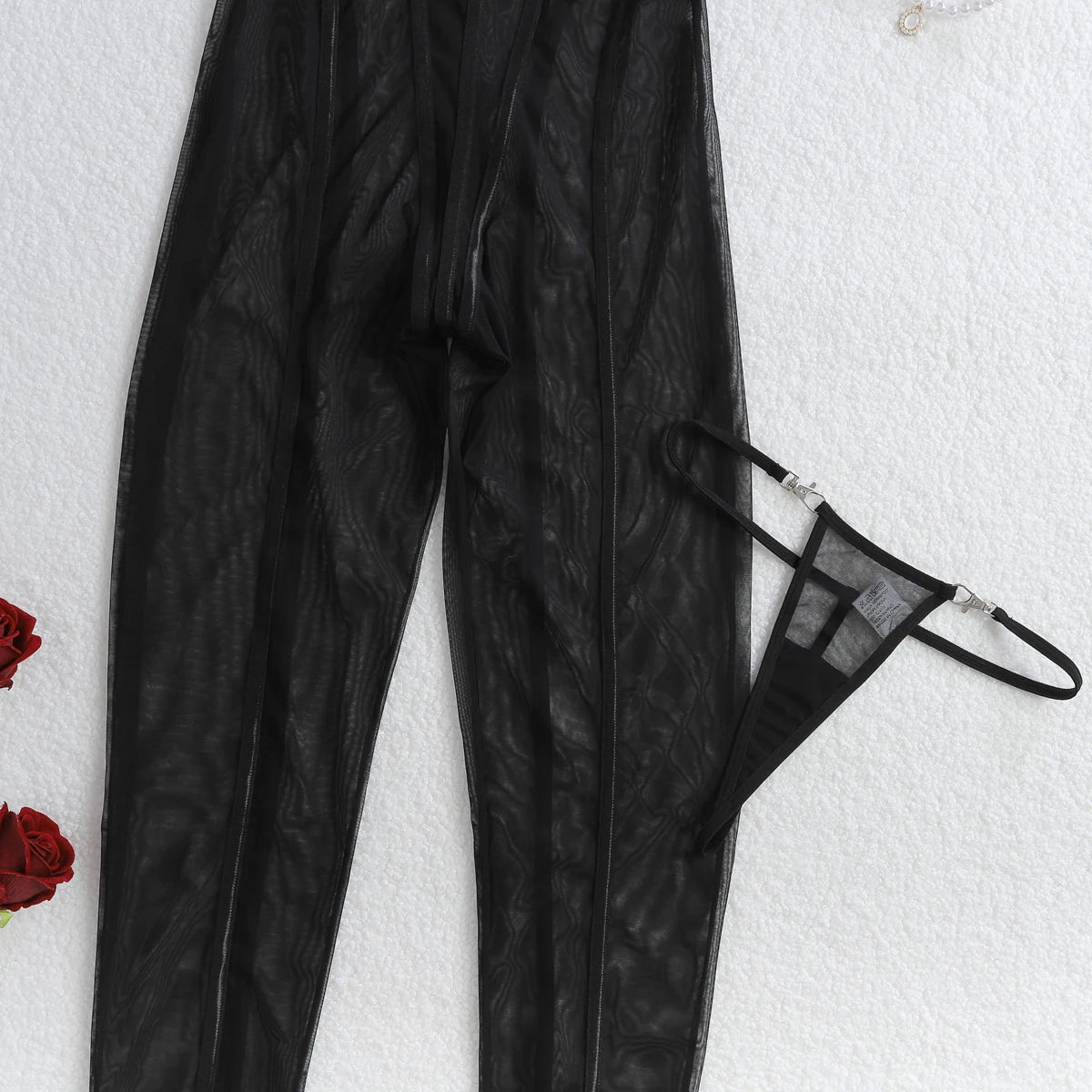 Fashionable slimming vertical stripe 2025 black silk see through sheer slim fit and sexy hanging neck jumpsuit