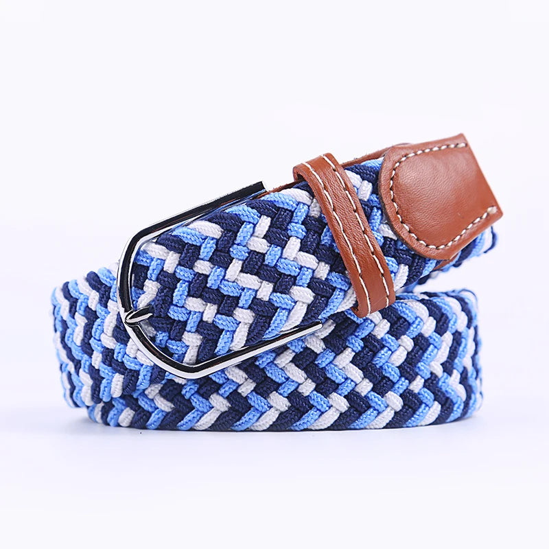 Unisex Elastic Fabric Woven Casual Women Belt Pin Buckle Expandable Braided Stretch Canvas Stylish Leisure Belts for Men