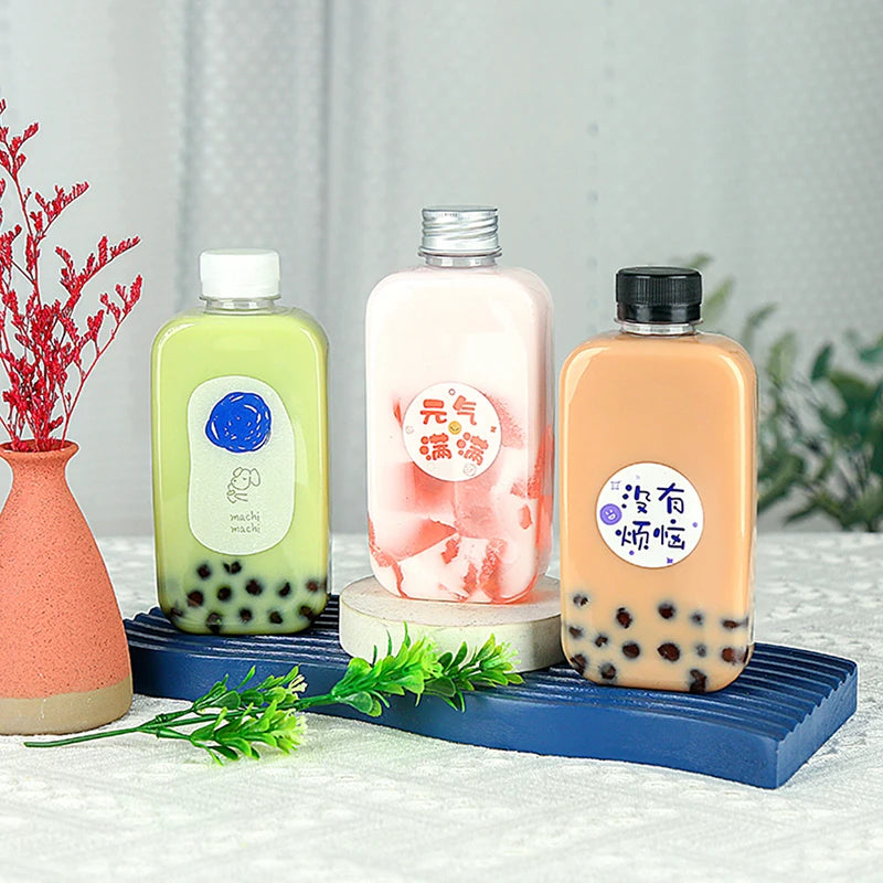 400mL Plastic Beverage Bottles Durable Water Containers with Secure Lids for Drinking Storage