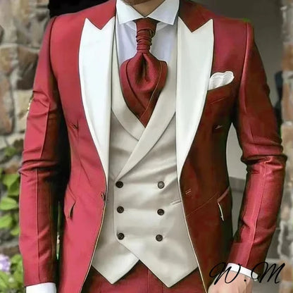 Men's 3-Piece Slim Fit Suit Set Tuxedo One-Button Blazer Vest Elastic Waist Pants Party Outfit Wedding Dress Men Prom Suit