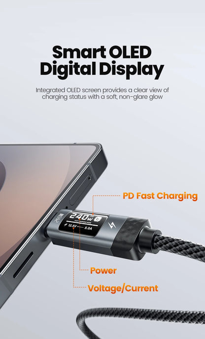 Toocki X111 240W USB C Cable Fast Charging PD3.1 OLED Digital Display Type C to Type C Cable For Macbook iPhone 17 Samsung S25