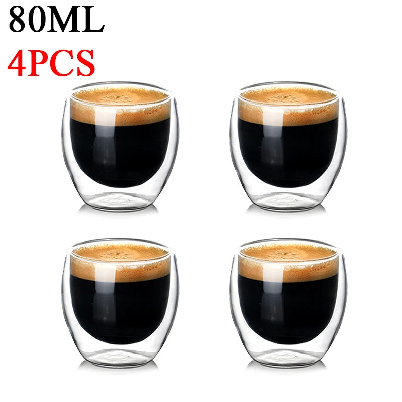 2-6PCS 80ml Double-layer Insulated Glass Cup High Borosilicate Glass Coffee Milk Mug Tea Cup Restaurant Household Drinkware Gift