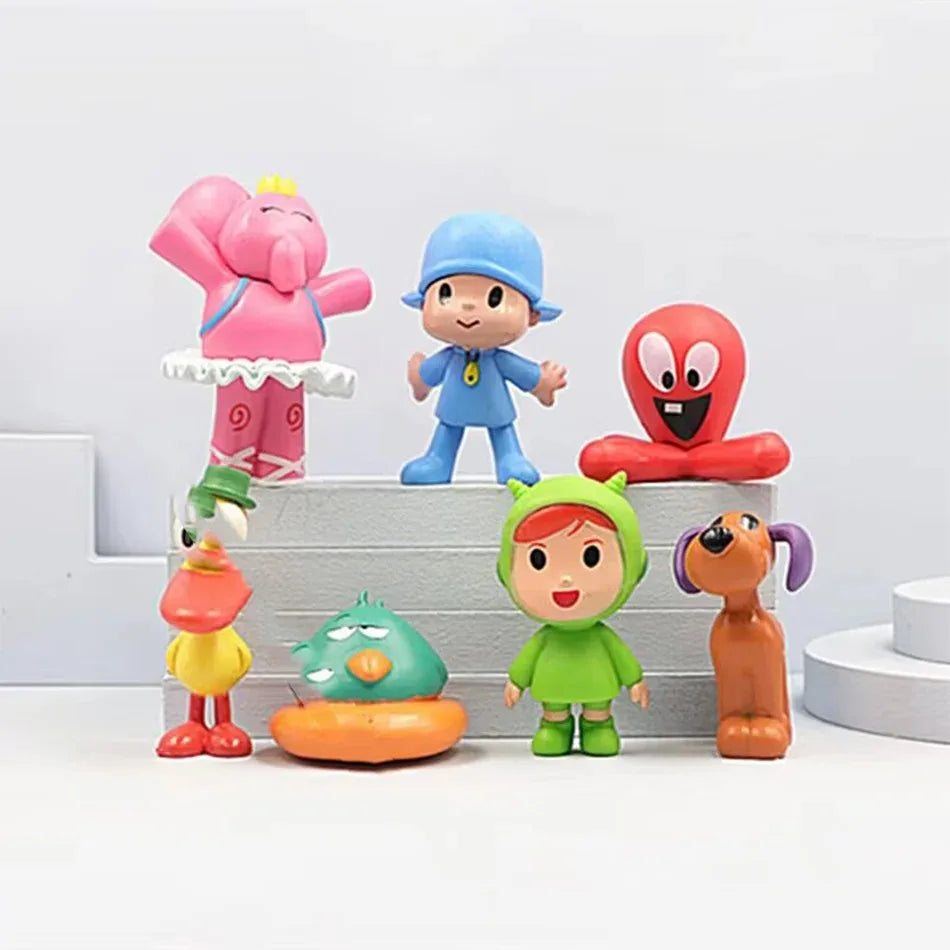 7Pcs @@ Set Pocoyo Animal Toy Bird Duck Elephant Doll Model Scene Ornaments Anime Cartoon Cute Pvc Figures Toys **