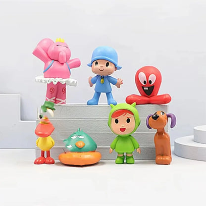 7Pcs @@ Set Pocoyo Animal Toy Bird Duck Elephant Doll Model Scene Ornaments Anime Cartoon Cute Pvc Figures Toys **