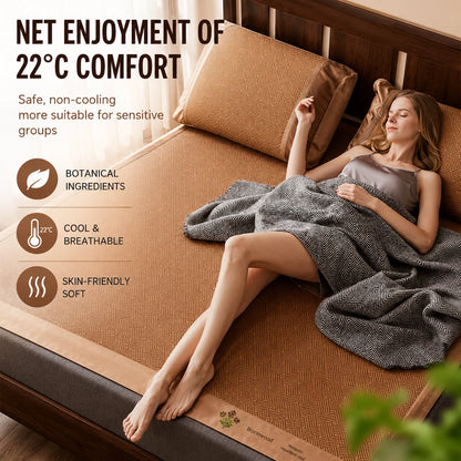Ice Silk Summer Cooling Mat Natural Vine Foldable Double-Sided Bamboo Mat for 1.5/1.8m Bed Naked Sleeping Dormitory Home Use