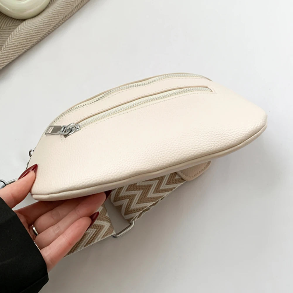 2024 Luxury Designer Women's Chest Bag PU Leather Wide Strap Shoulder Crossbody Bag Female Fashion Fanny Pack Banana Waist Bag