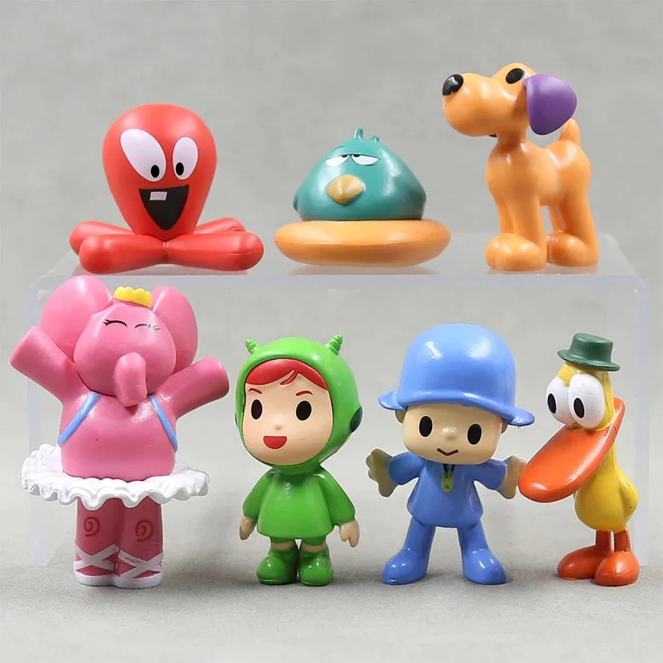 / 7Pcs/Set Kawaii Pocoyo Animal Toy Bird Duck Elephant Doll Toy Model Scene Ornaments Anime Cartoon Cute Pvc Figures Toys