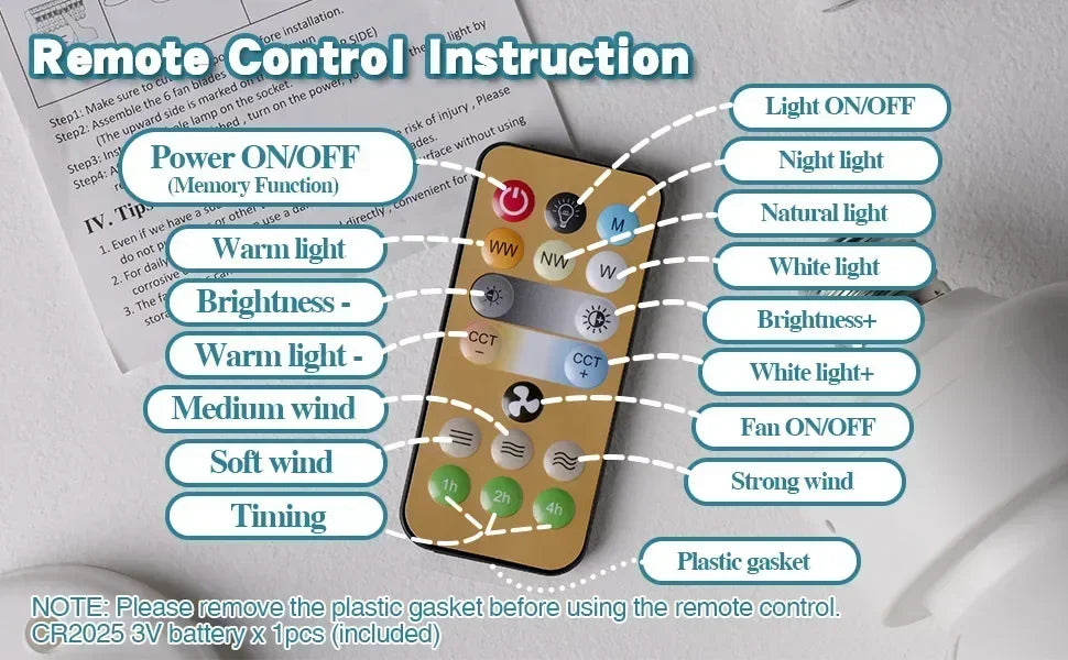 E27 with Remote LED 30W Ceiling Fan Light  Dimming Function  Suitable for Living Room Study and Home Use 85-265V