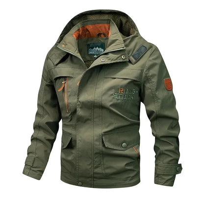 2025 New Men's Sports Jacket Thin Outdoor Quick Dry Loose Multi-Pocket Outerwear Waterproof Windproof Casual Spring Autumn Coat