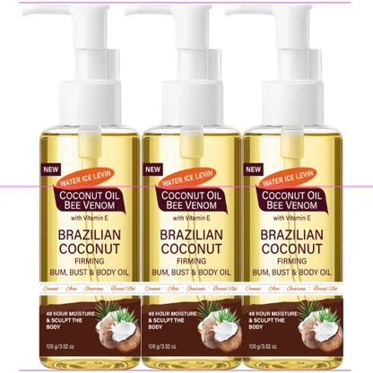 Brazilian Coconut Firming Body Oil, 48H Moisture & Sculpting with Acai, Guarana & Hyaluronic Acid for Bum & Bust