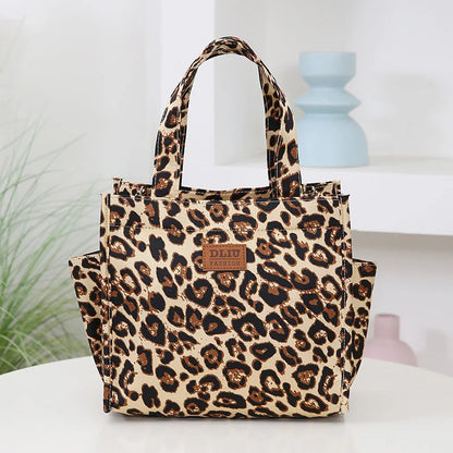 New floral print thickened fabric handbag, lunch bag, portable lunch box storage bag, zipper design, multifunctional tote