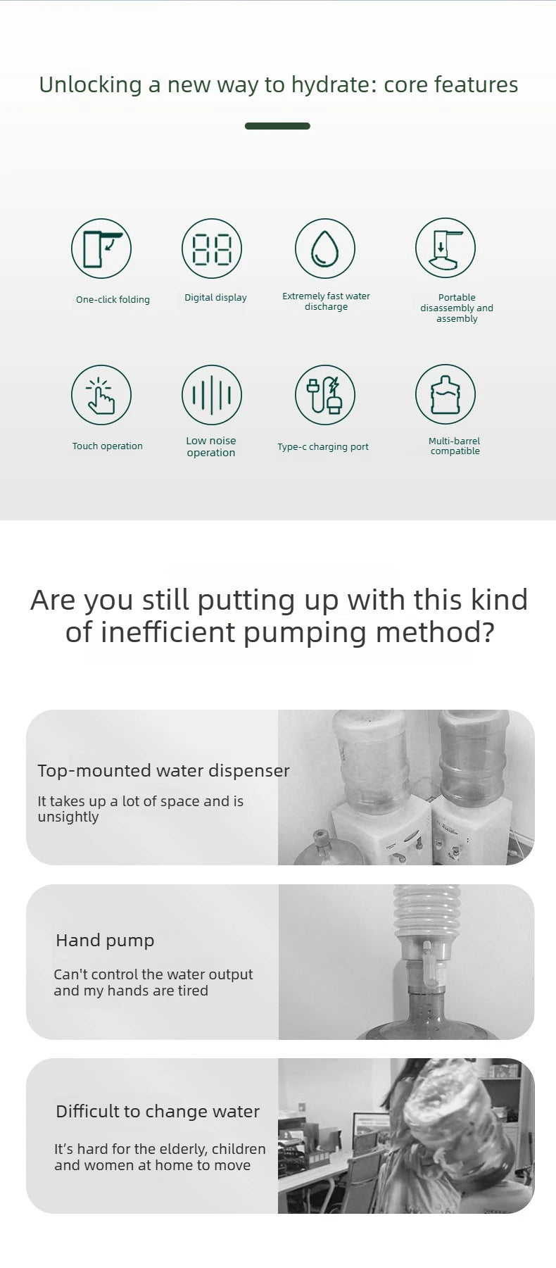 Electric Water Pump Household Bottled Water Water Extractor Folding Purified Water Dispenser Suction Pump Outdoor