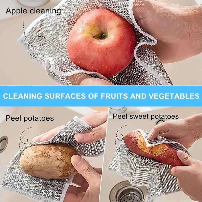 5-30 PCS Magic Dishcloth Silver Wire Cleaning Kitchen Cloth Thickened Microfiber Wash Towel Built-in Sponge Steel Wire Ball Rag
