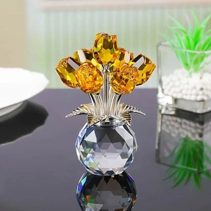 Creative Crystal Rose Sculpture Reflect Colorful Rose Bouquet Ornaments Small Handmade Crystal Rose Bundle Mother's Day