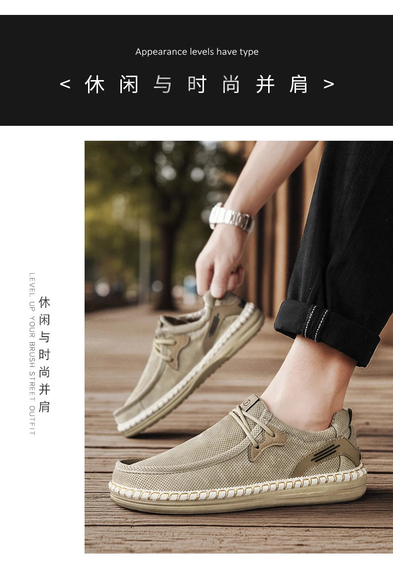 2026 Summer New Men Slip-on Breathable Mesh Shoes, Lazy Casual Hemp Sole Low-top Loafers, Lightweight Anti-slip Fisherman Shoes