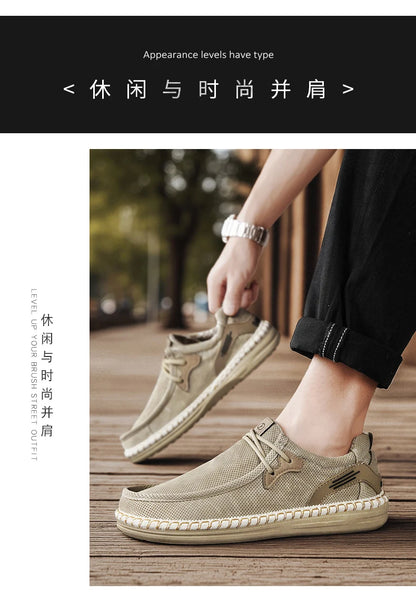 2026 Summer New Men Slip-on Breathable Mesh Shoes, Lazy Casual Hemp Sole Low-top Loafers, Lightweight Anti-slip Fisherman Shoes