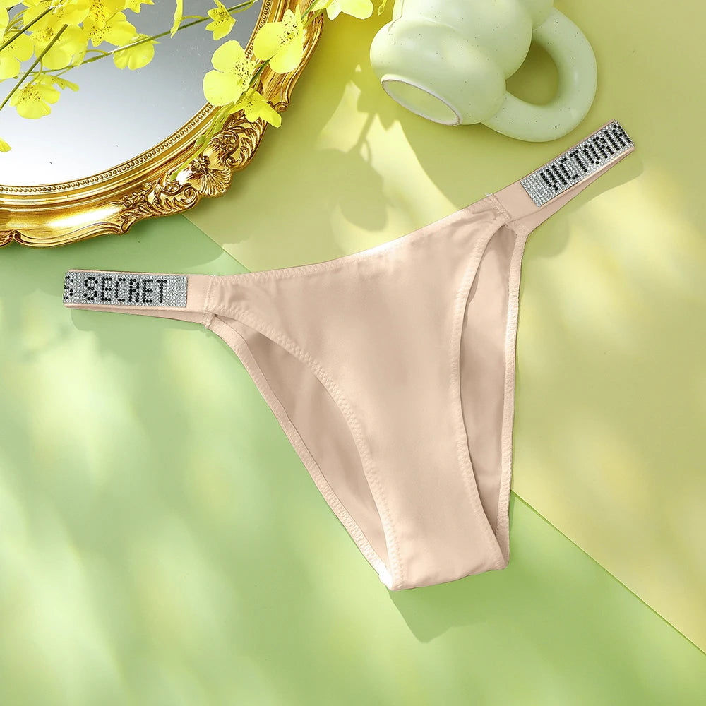 Victoria's Secret Women's Classic Striped Versatile Lace Sexy Panties Shaping Breathable Soft V-Chain Underwear Thong