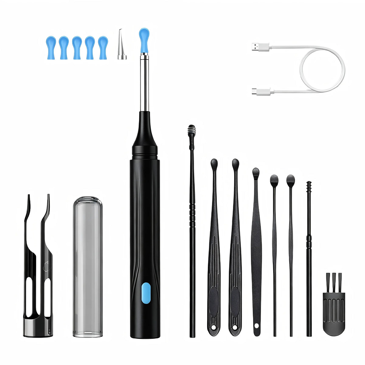1000W HD Visual Ear Cleaner Camera Wireless Ear Wax Removal Tool 2 in 1 Ear Pick Tweezers USB Rechargeable Kit