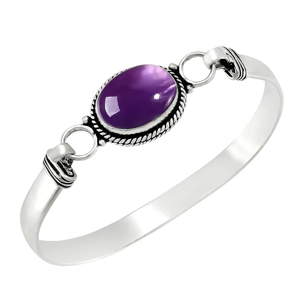 Vintage 925 Silver Natural Oval Moonstone Bangle Bracelets Handmade Birthstone Bangle Gifts Fine Jewelry for Women Men