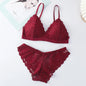 Women Lace Bra And Panties Set V-neck Push Up Bralette Sexy Lingerie Low Waist Briefs Female Non-wire Brassiere Underwear Set